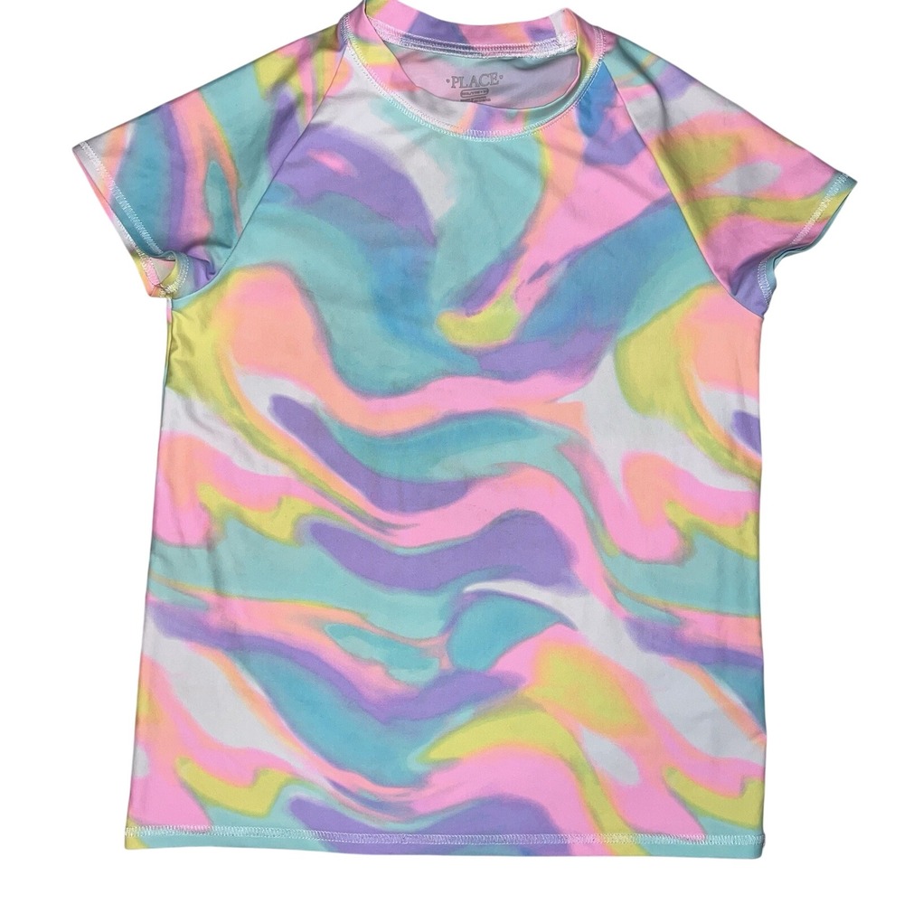 Children's place Girls Rash Guard Swim Shirt Pink Yellow Tie Dye XXL 16